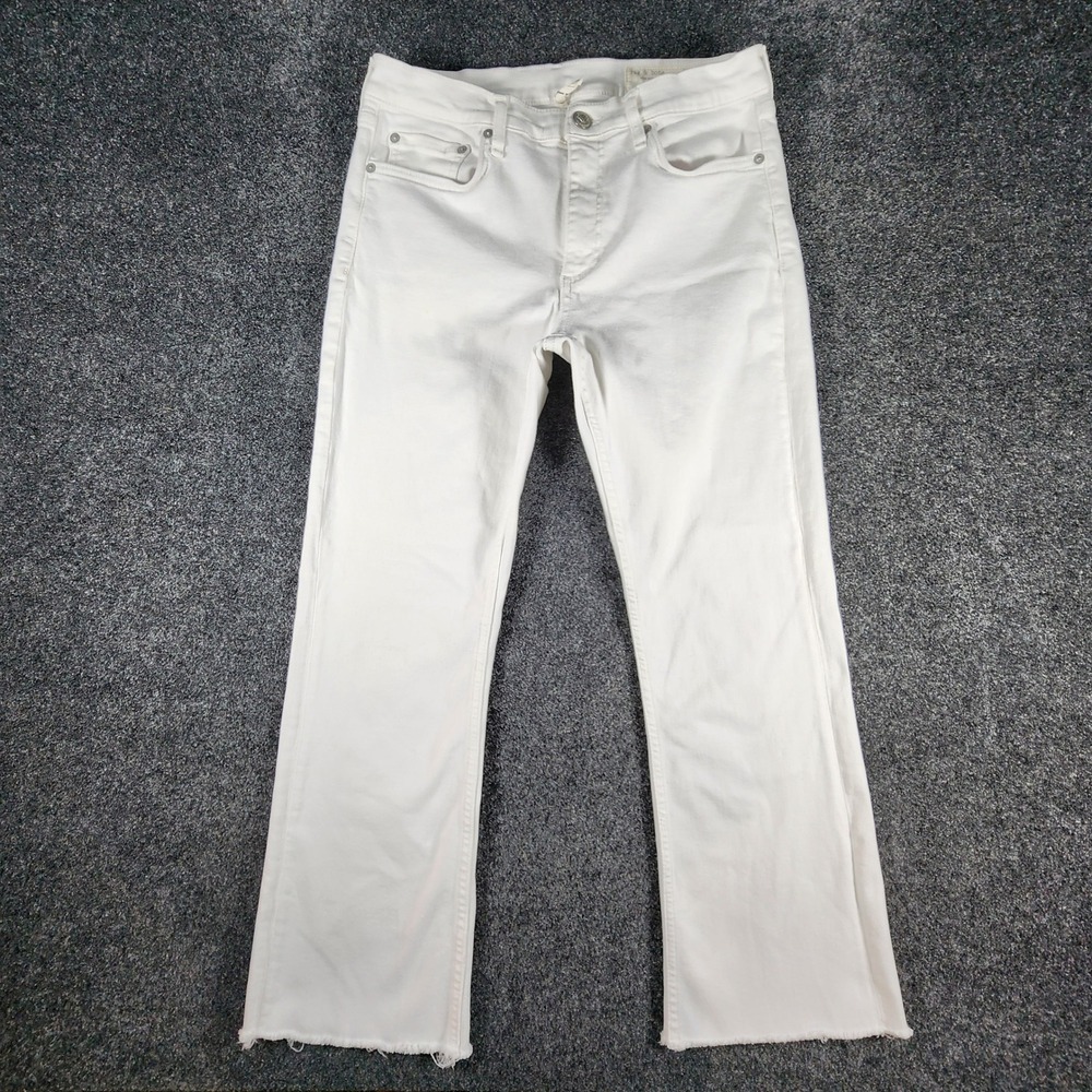 Rag & Bone Peyton Mid-Rise Ankle Bootcut Jeans Womens 29 White Raw Hem